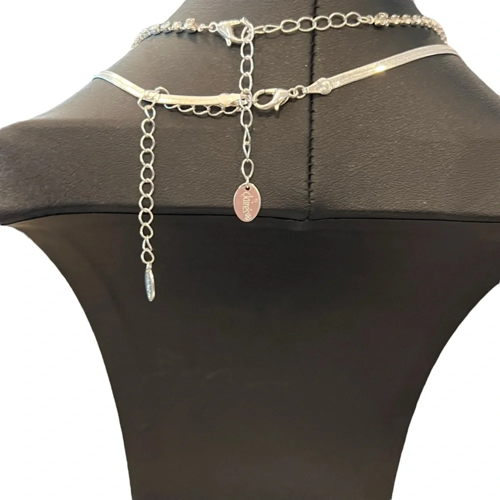 Claire's Silver And Rhinestone Necklaces -2- Snake Style And Square‎ Rhinestones